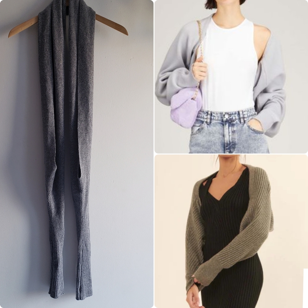 Liviana Conti Wool Cashmere Soft Ribbed Shrug Bolero Thumbholes Coverup Italy